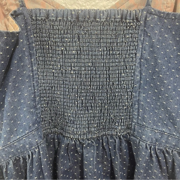 Free people Blue denim dress with Polk a dots size Small/Petite - Picture 6 of 7